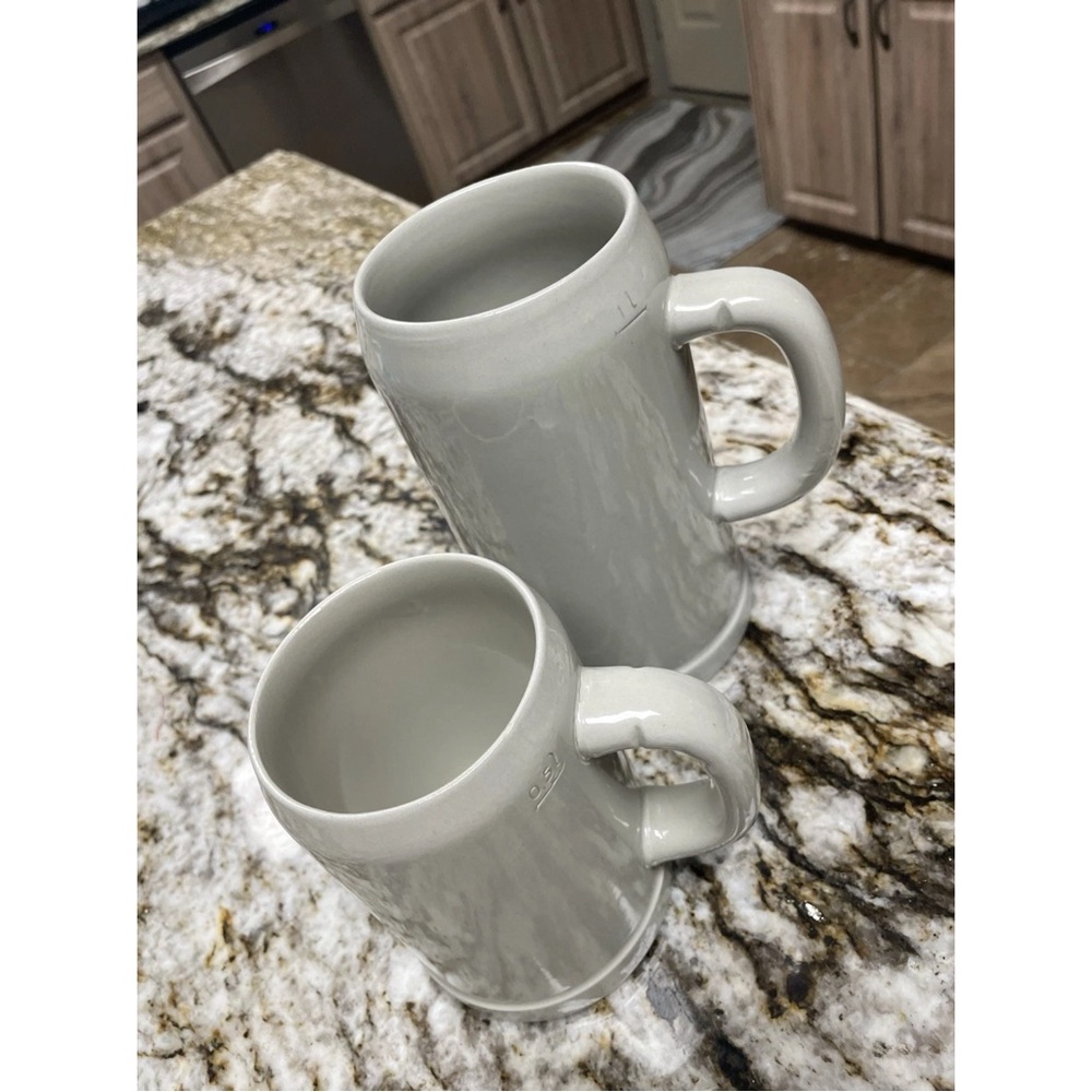 Set of 2 Gerz Stoneware 1L & 0.5L Gray and Blue Lettering Beer Steins - Picture 4 of 11